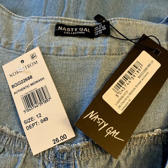 NWT, SZ 12, Mid Wash Blue Denim, Shorty Romper by Nasty Gal - Picture 2 of 3